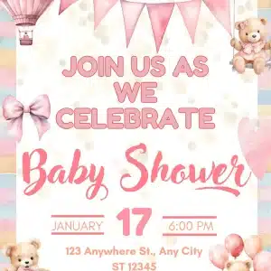 Neutral Teddy Bear Baby Shower Invitation Template