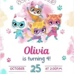 Super Kitties Birthday Invitation Template | Cute Cat Girls Party