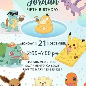 Electric Mouse Summer Pool Party Birthday Invitation