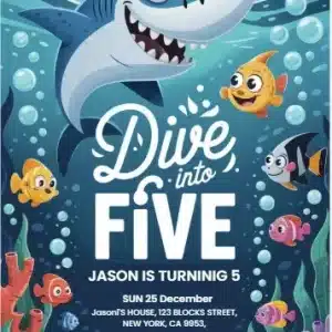 Shark 5th Birthday Invitation | Underwater Adventure Party Invite