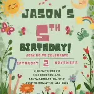 Whimsical Garden Floral Kids Birthday Invitation Template