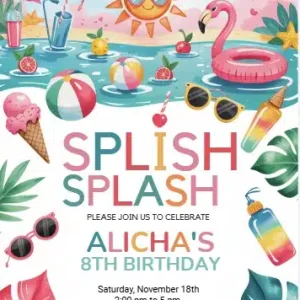 Tropical Summer Pool Party Birthday Invitation Template