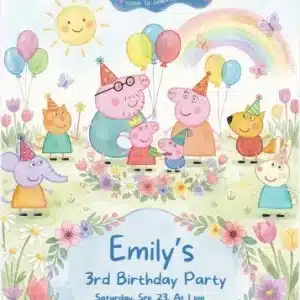 Peppa Pig Floral Rainbow Birthday Invitation Template