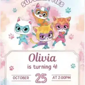 Neon Super Kitties Birthday Invitation - Glow Party Theme
