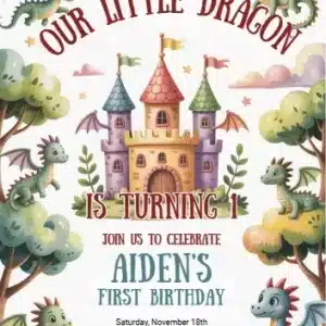 Medieval Dragon Birthday Invitation - Fantasy Knight Party Template
