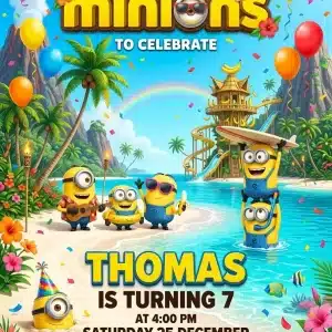 Tropical Cartoon Beach Party Birthday Invitation