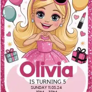 Pink Fashion Doll Birthday Invitation Template