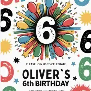 Boy's 6th Birthday Invitation Template - Number Six Party Theme