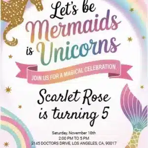 Magical Mermaid Unicorn Birthday Invitation Template