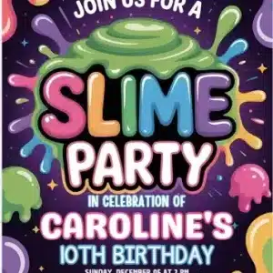 Neon Slime Birthday Party Invitation | Glow Party Template