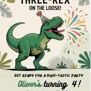 Three Rex Dinosaur Birthday Invitation Template