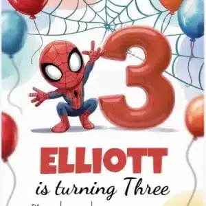 Spiderman 3rd Birthday Invitation - Superhero Theme