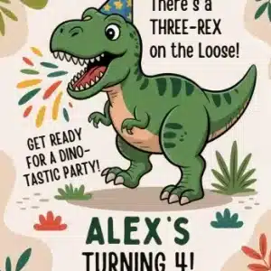 Three Rex Dinosaur Birthday Invitation Template
