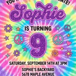 Retro Tie Dye Rainbow Birthday Invitation Template