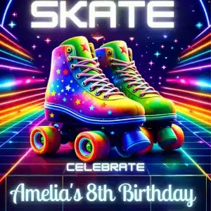 Neon Retro Roller Skating Birthday Invitation Template