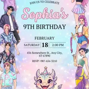 KPop Anime Demon Hunter Girl Birthday Invitation Template
