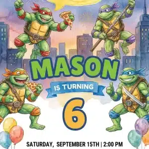Ninja Turtle Birthday Invitation - Editable Kids Hero Party Invite