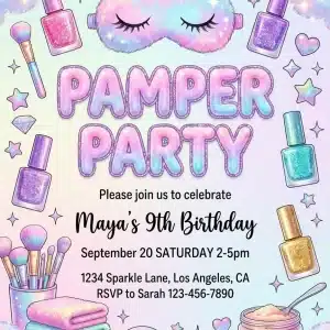 Spa Pamper Birthday Invitation | Girls Sleepover Spa Party Invite