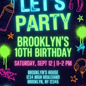 Neon Splatter Boys Birthday Invitation - Glow Party Theme