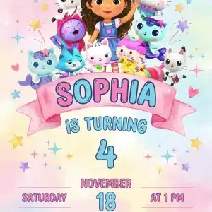 Gabby's Dollhouse Birthday Invitation - Pandy Party Theme