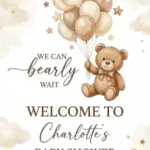 Boho Bear Baby Shower Welcome Sign - We Can Bearly Wait