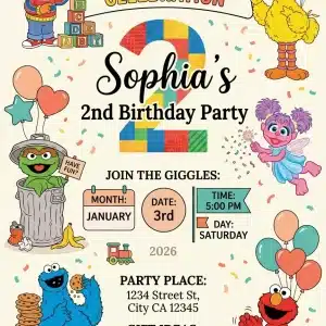 Elmo Sesame Street 2nd Birthday Invitation Template