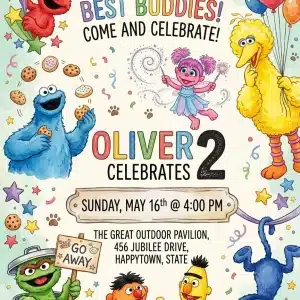 Elmo & Friends Sesame Street Birthday Invitation Template