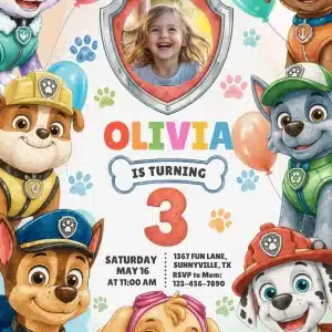 Watercolor Paw Patrol Birthday Invitation | Editable Puppy Party Invite