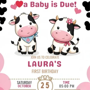 Holy Cow Birthday Invitation | Cute Farm Animal Party Template