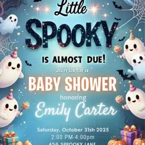 Little Boo Ghost Halloween Baby Boy Shower Invitation