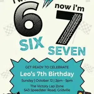 Boys 7th Birthday Invitation Template - Cool Blue & Fun Theme