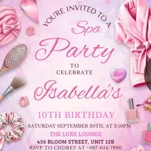 Pink Glam Spa Birthday Party Invitation | Girls Pamper Party Template
