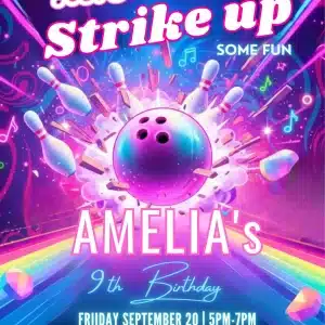 Pink Girls Bowling Birthday Invitation Template