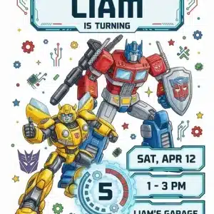 Rescue Bots Birthday Invitation - Optimus Prime & Autobots Theme