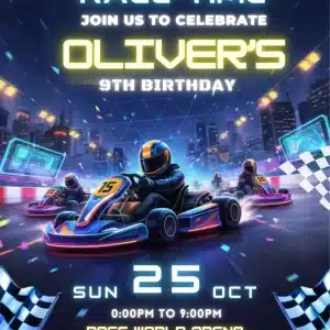 Go Kart Racing Birthday Invitation Template | Boys Kart Racer Party Invite