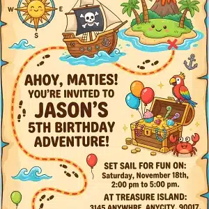 Pirate Treasure Map Birthday Invitation Template