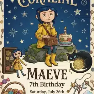 Spooky Coraline Birthday Invitation Template