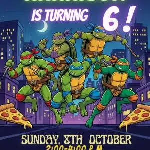 Ninja Turtle Birthday Invitation | TMNT Kids Party Invite