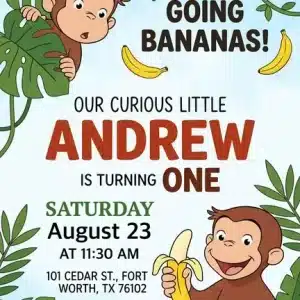 Curious George Birthday Invitation Template for Boys
