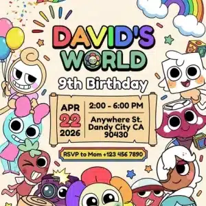 Dandy's World Birthday Invitation | Roblox Gamer Party Invite