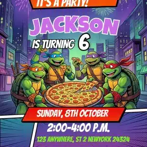 Ninja Turtles Birthday Invitation - Superhero Turtle Party Invite