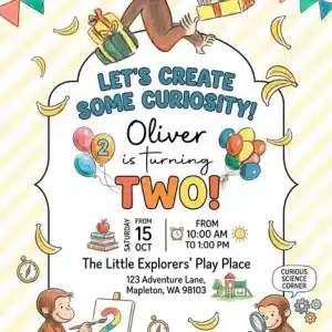 Curious George 1st Birthday Invitation | Cute Monkey Theme