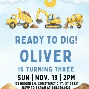 Construction Birthday Invitation | Dump Truck & Excavator Party Invite