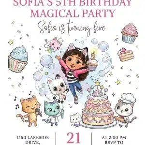 Gabby's Dollhouse Birthday Invitation | Editable Cat Theme Party Invite