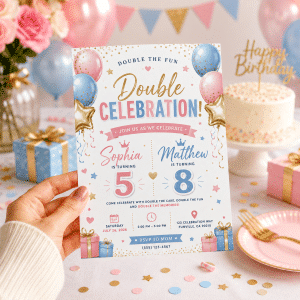 Double the Fun Birthday Invitation | Canva Twin Birthday Template