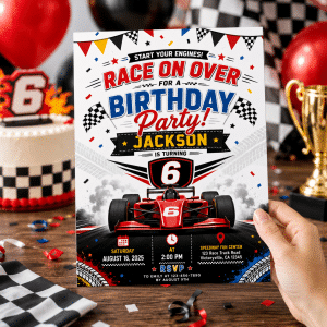 Race Car Birthday Invitation | Editable Canva Two Fast Template