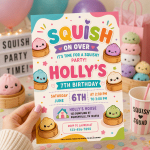 Squishmallow Birthday Invitation Template | Pastel Kawaii Party