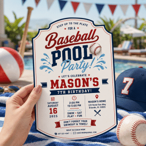 Baseball Pool Party Invitation | Canva Summer Birthday Template