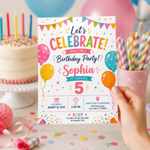 Colorful Birthday Invitation Template | Editable Bright Birthday Invite