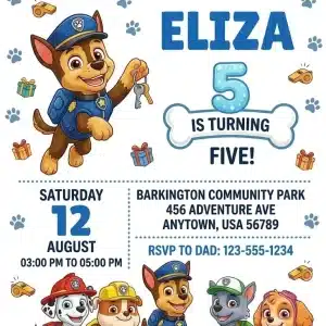 Puppy Patrol Pup Crew Birthday Invitation Template